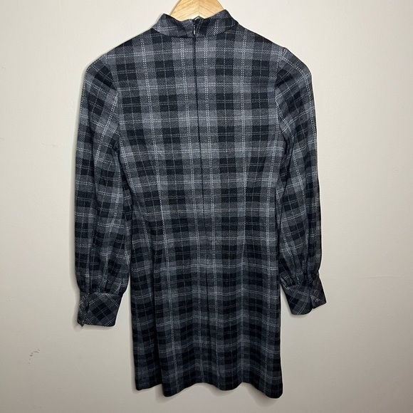 CALVIN KLEIN Women’s Zippered Plaid Cuffed Sleeve Mock Neck Short Shift Dress 4P - Picture 6 of 13